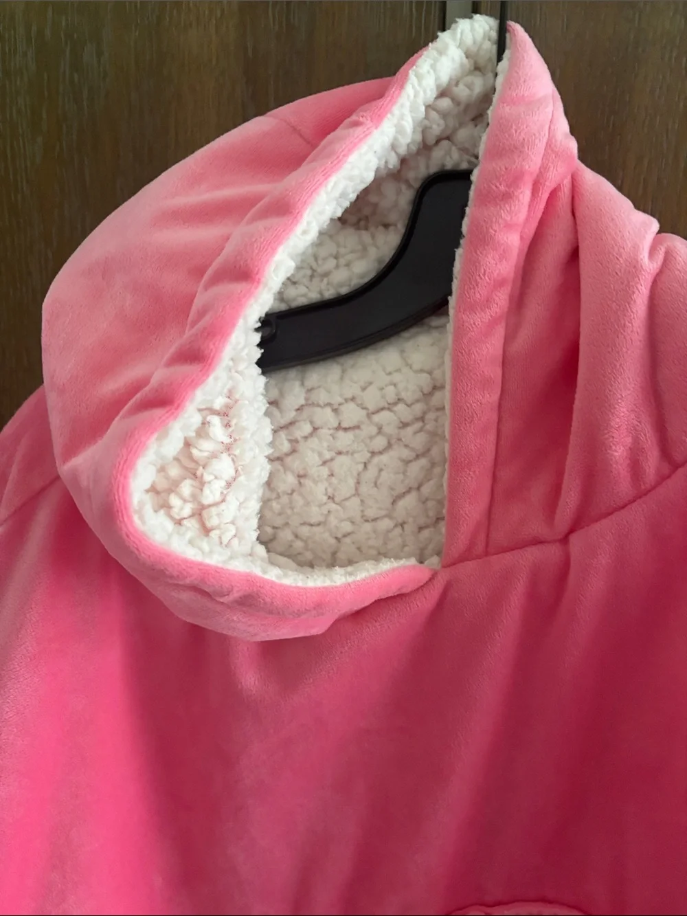 Kids Plush Hooded Pullover in Pink with Sherpa Lining